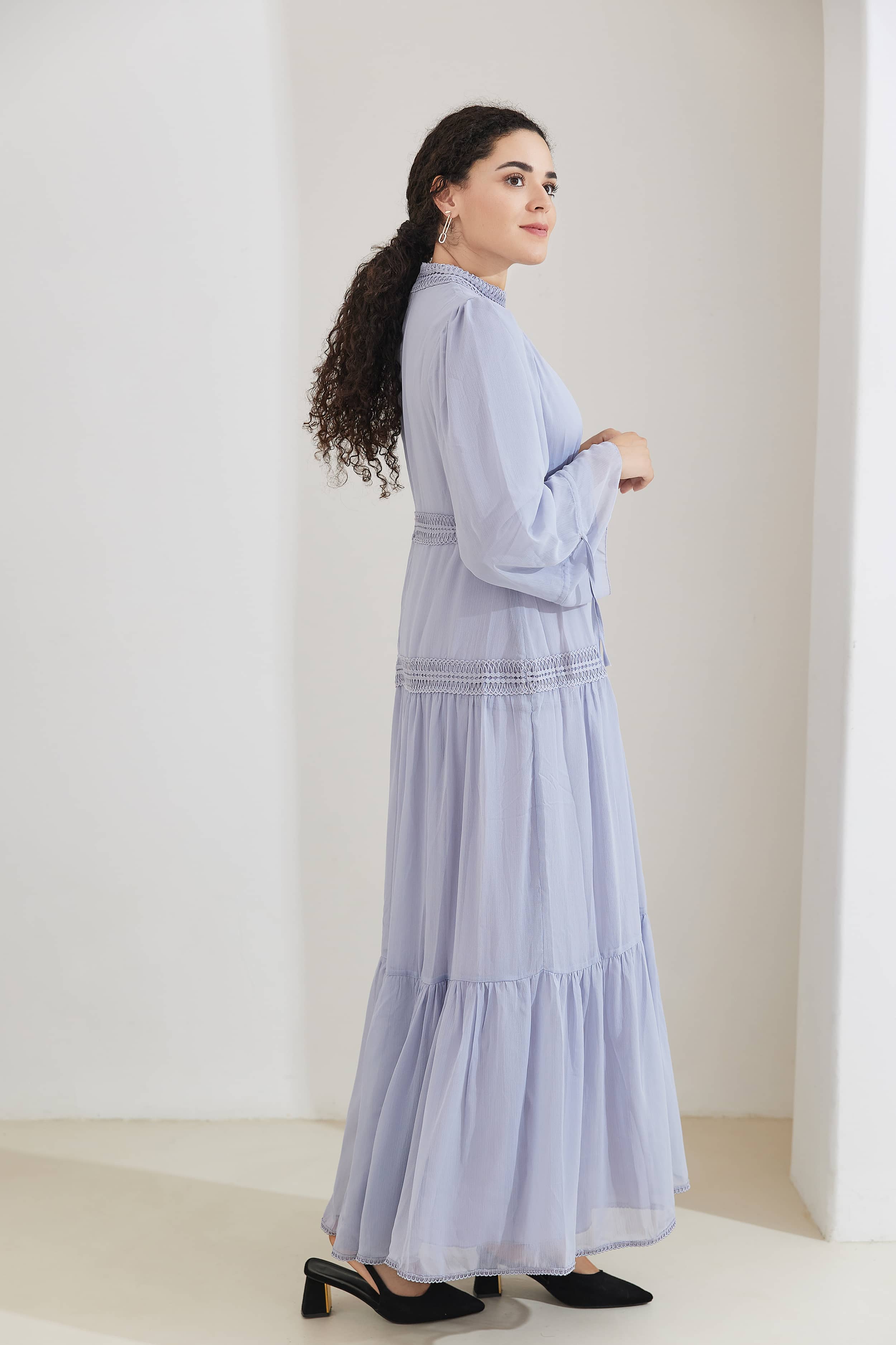 HANI Chiffon Modest Tiered Maxi Dress Abaya - LightSteelBlue - Meliza