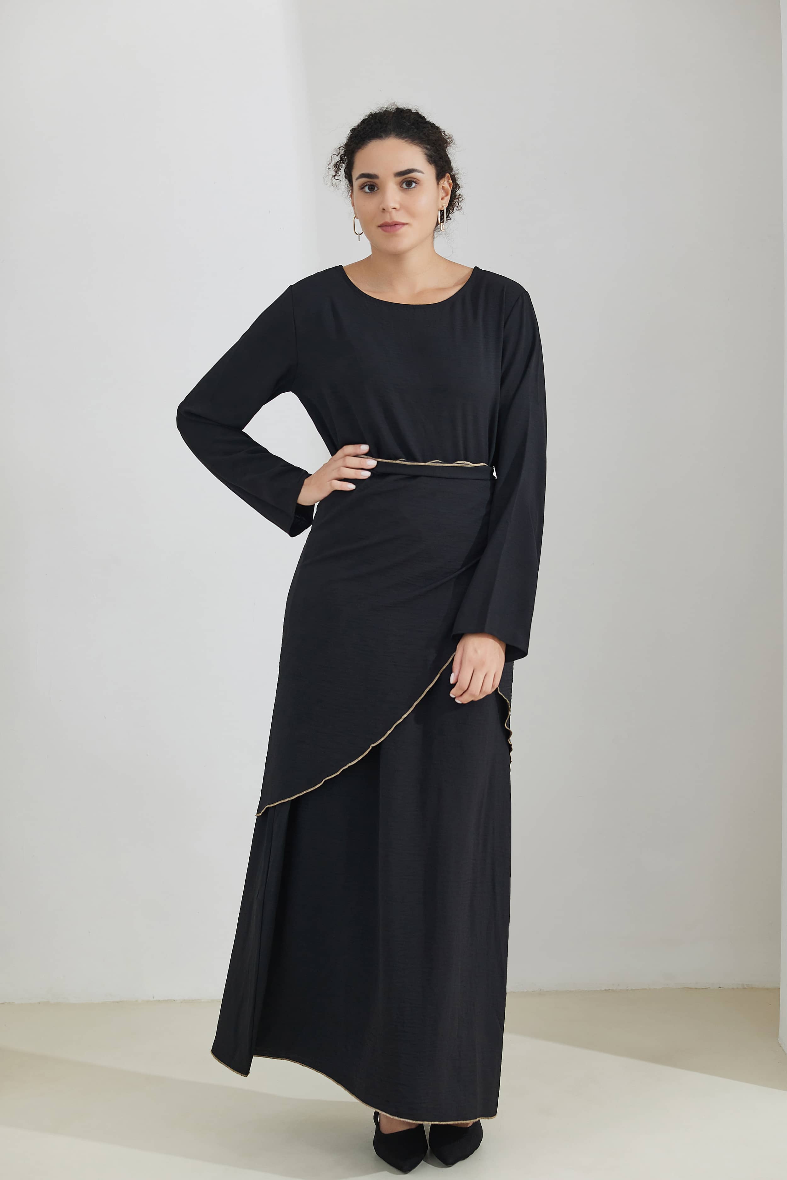 Amara Polyester Modest Abaya Set 509 - Black - Meliza