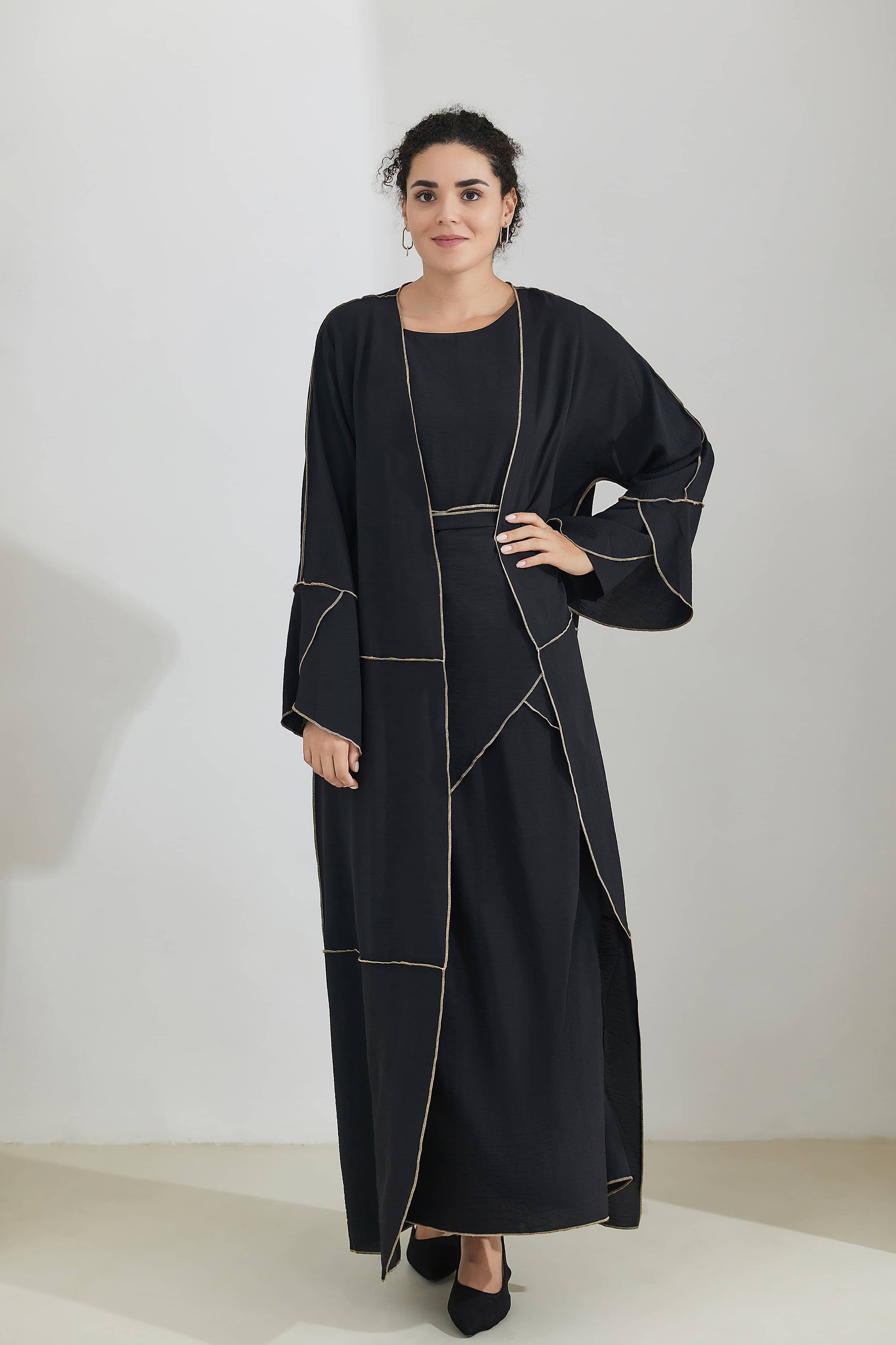 Amara Polyester Modest Abaya Set 509 - Black - Meliza