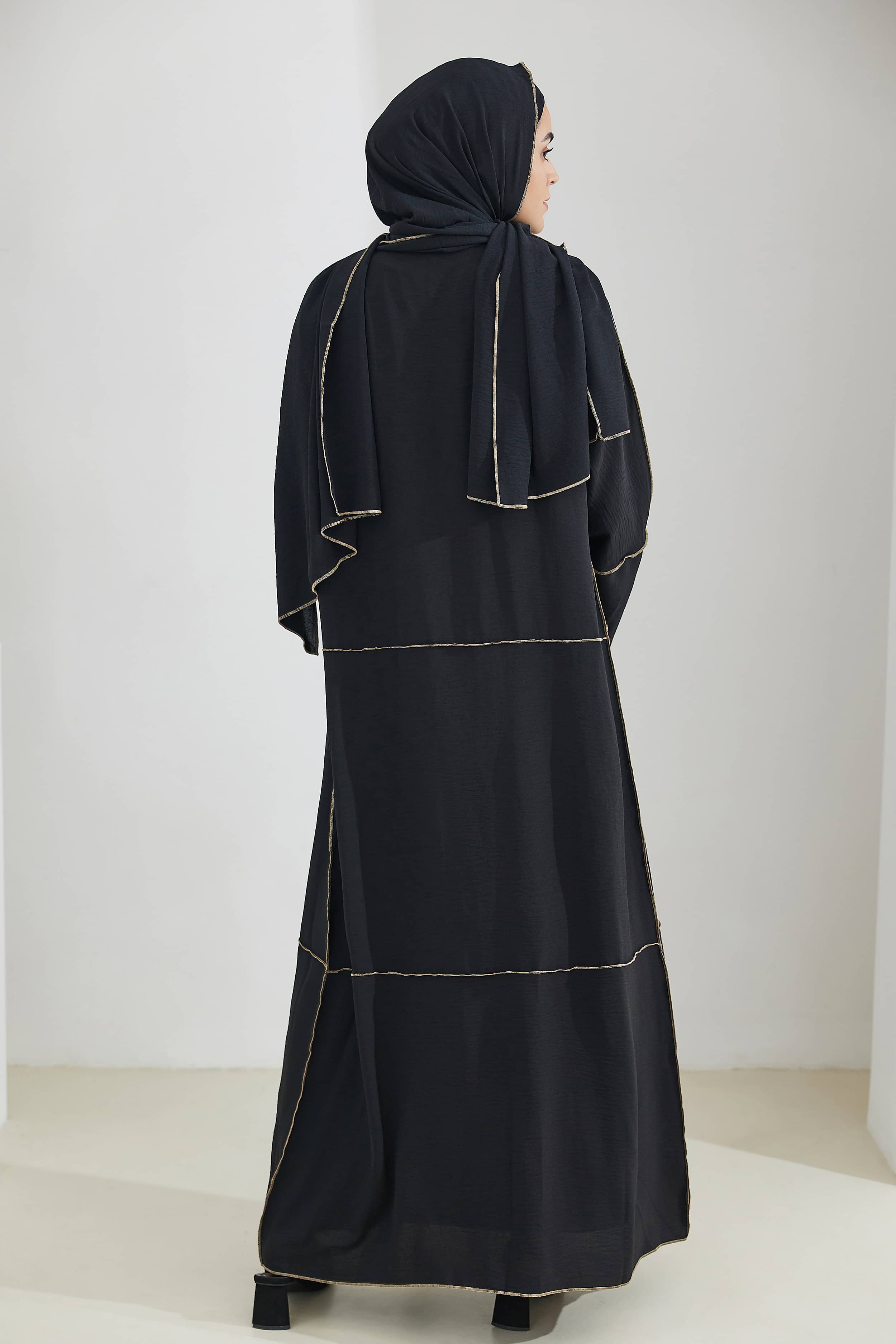 Amara Polyester Modest Abaya Set 509 - Black - Meliza