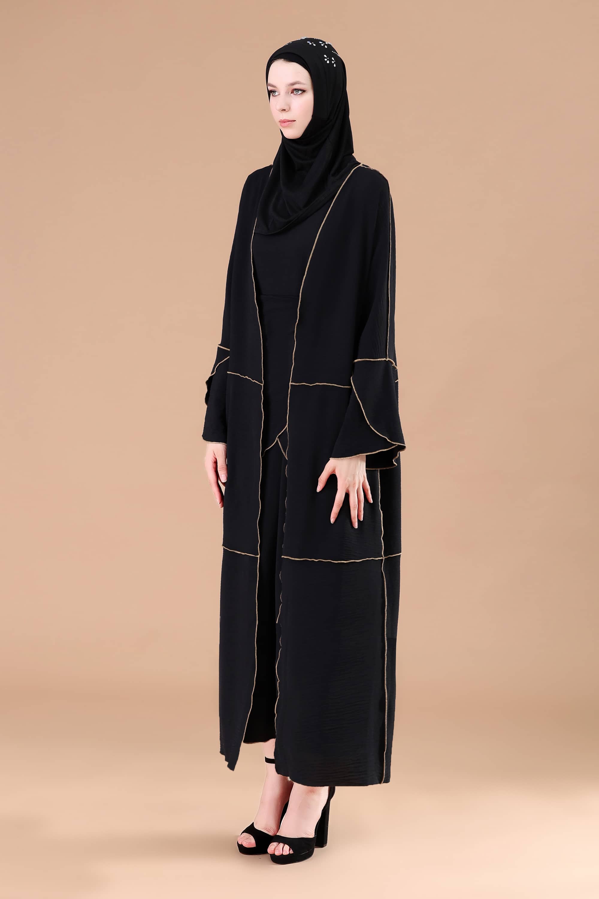 Amara Polyester Modest Abaya Set 509 - Black - Meliza